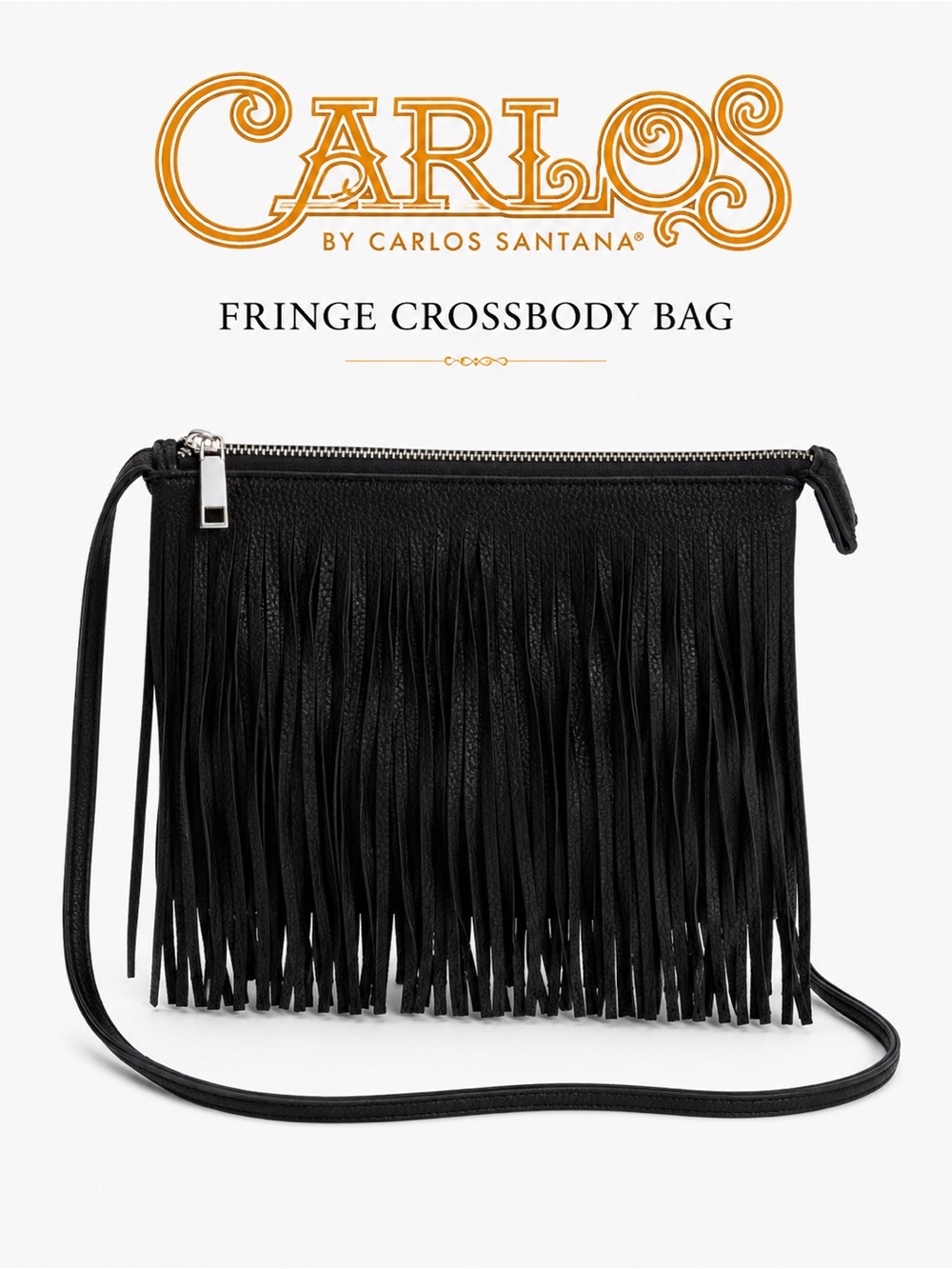CARLOS by Carlos Santana Black Fringe Crossbody Bag Adjustable Strap